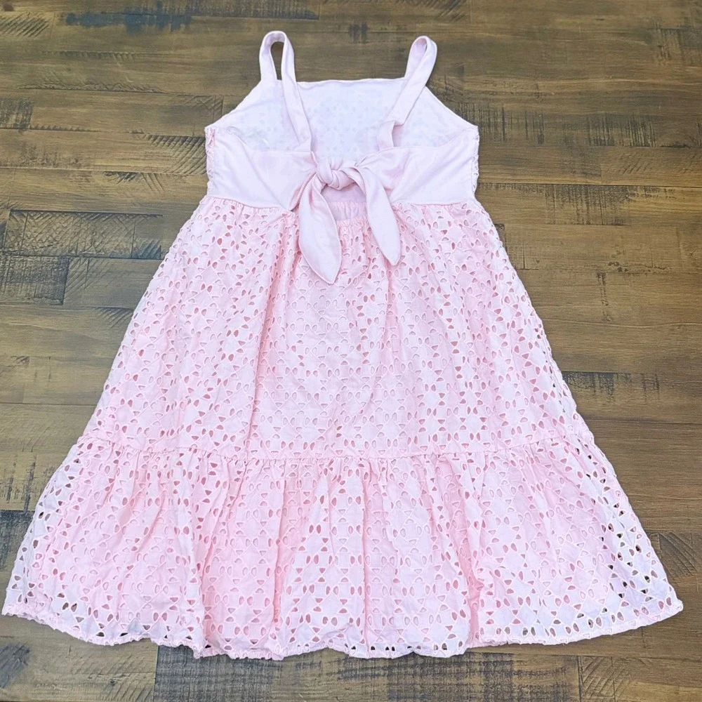Laura Ashley Kids Pink Eyelet Tiered Bow Back Sundress Large (10-12)‎ NEW